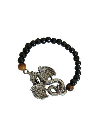 Black Onyx Bracelet Dragon Charm